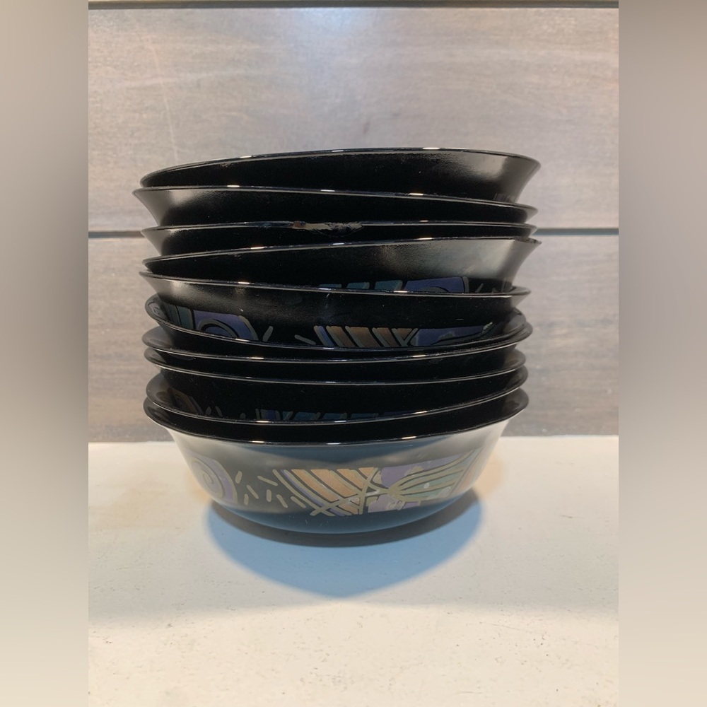 Arcoroc Tampico Black Multi Pattern BTG Bowls Set of 10 Made in France Artsy